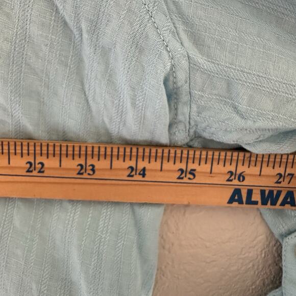 Caribbean Blue Linen & Rayon Tonal Long Sleeve Collar Shirt XL - Picture 6 of 7